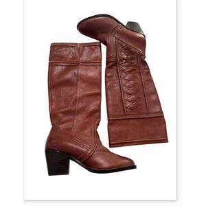 Fossil Womens Leather Western-Style Boots Size 8.5 With Colorful Lining